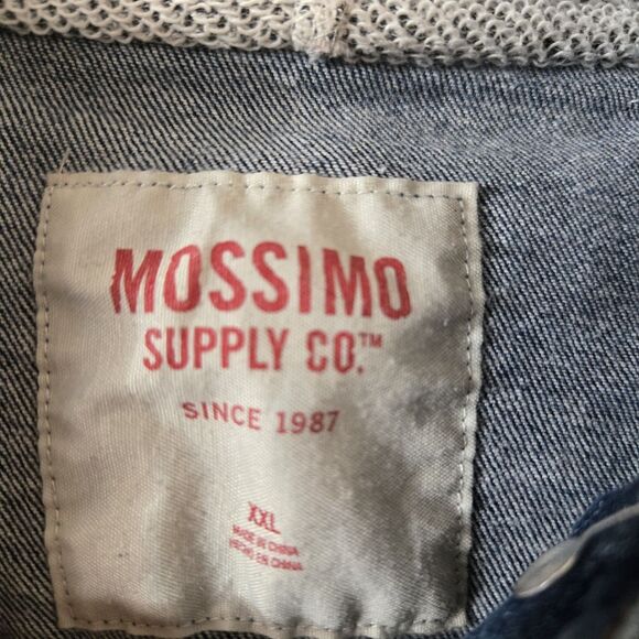 Mossimo Supply Co Denim Jean Jacket Hoodie XXL Blue Gray Knit Sleeves Casual - Picture 4 of 10